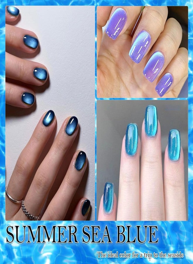 NAIL GIL NAILGIL Glass Cat Eye Gel Nail Polish Set with Magnet 8 Colors, Silk Magnetic Cats Eye Polish Ceramic Cateye Gel Moonlight Effect Soak Off Salon Quality, Green Blue Set - Image 2