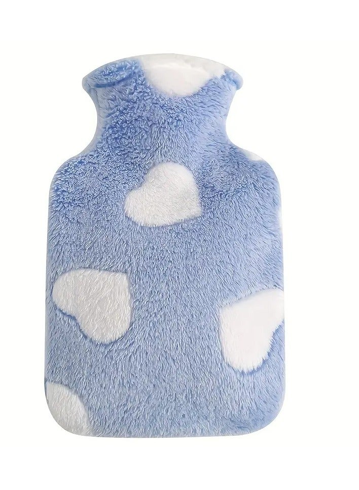 فروغ قربة الماء الساخن بغطاء فرو خارجي ,زجاجة الكمادات الساخنة والباردة ,تهدئة ألام الطمث وبرودة الأطراف وألام العظام وسخونة الجسم متعددة الاستخدامات,ازرق - Image 1