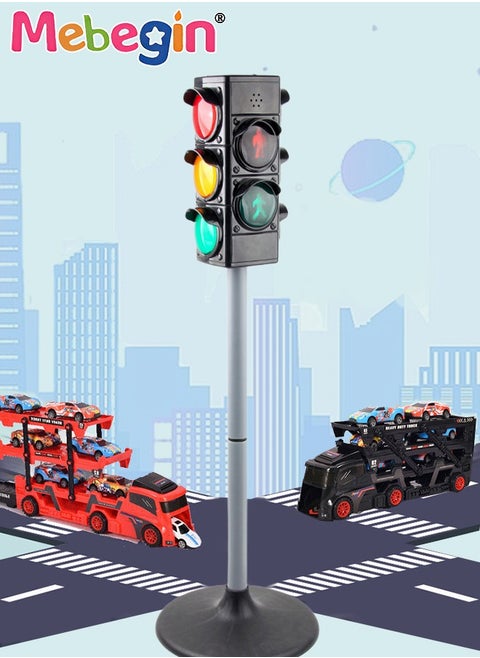 Simulated Traffic Sign Light Toy with Sound, Traffic Signal Light Model, Crosswalk Signal for Pretend Play, Mini Stop Light Lamp, Early Education Toy, Height Adjustable, Perfect Party Decoration, 3 AAA Batteries Required(Not Included)
