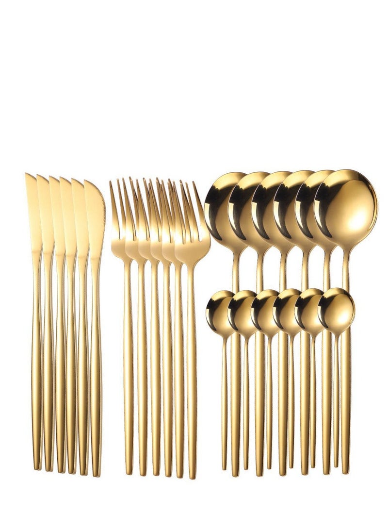 Aralifes 30-Piece Stainless Steel Cutlery Set Gold - Image 1