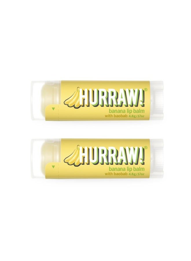 Hurraw! بلسم شفاه هوررا! بالموز، عبوة 2: عضوي، معتمد نباتي، خالي من القسوة والغلوتين. غير معدل وراثيًا، مكونات طبيعية 100%. خالي من العسل، الشيا، الصويا والنخيل. صنع في الولايات المتحدة الأمريكية. - Image 1
