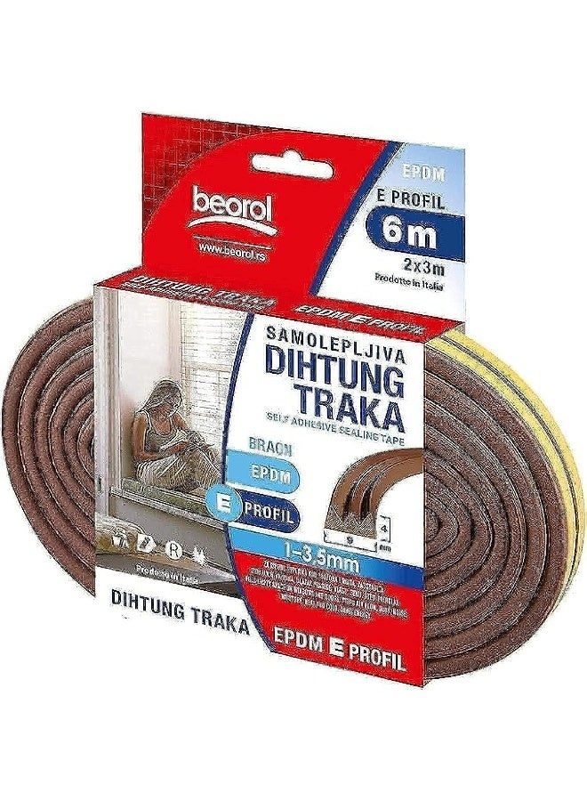 Beorol Self Adhesive Window And Door Sealing Tape Brown E Profile 6M Epdm - Image 1