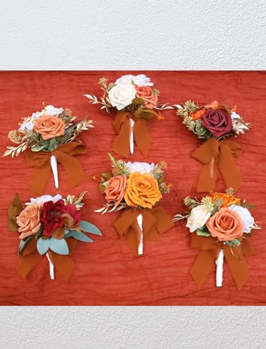 Marriwise Set of 6 Assorted Wedding Flower Centerpieces Pre-Made Mini Bridesmaid Bouquets Artificial Flower Terracotta Table Decor for Fall Wedding Decorations Shower Home Decor - Image 5