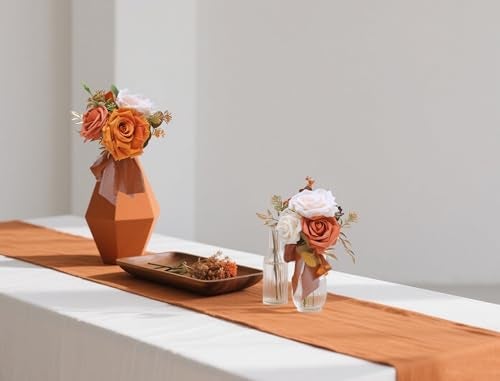 Marriwise Set of 6 Assorted Wedding Flower Centerpieces Pre-Made Mini Bridesmaid Bouquets Artificial Flower Terracotta Table Decor for Fall Wedding Decorations Shower Home Decor - Image 4