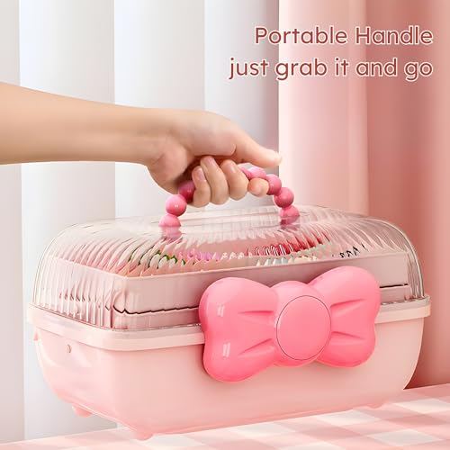 HoopVool Plastic Hair Accessories Organizer Box, Hair Ribbon Storage Box Ribbon Box Multi-Purpose Organizer with Handles, for Nail Hair Accessories Sewing Supplies Makeup Art Supplies. (Baby Pink) - Image 2