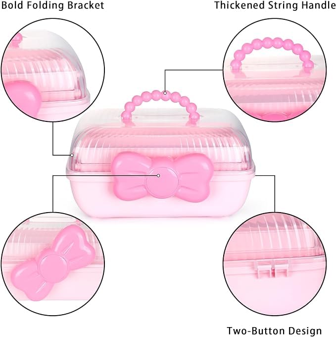 HoopVool Plastic Hair Accessories Organizer Box, Hair Ribbon Storage Box Ribbon Box Multi-Purpose Organizer with Handles, for Nail Hair Accessories Sewing Supplies Makeup Art Supplies. (Baby Pink) - Image 5