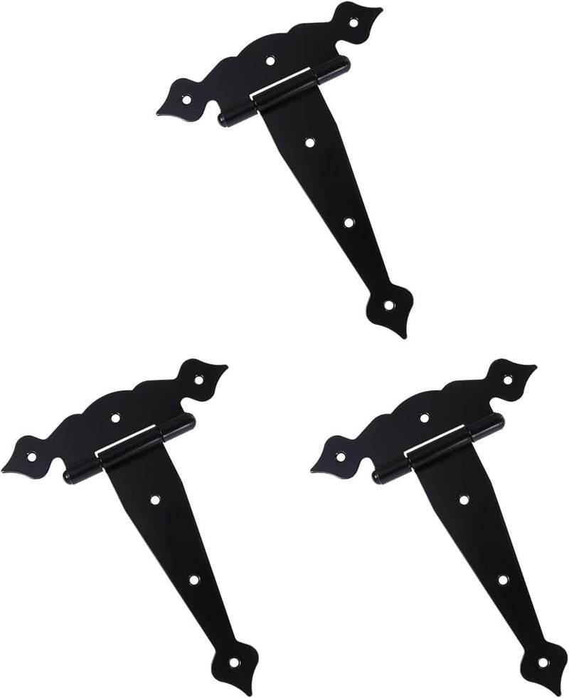 WOONEKY 3pcs 8-inch Black T Strap Hinges Heavy Duty Gate and Wooden Door Hinges for Fences and Sheds with Slotted Bearing Design - Image 1