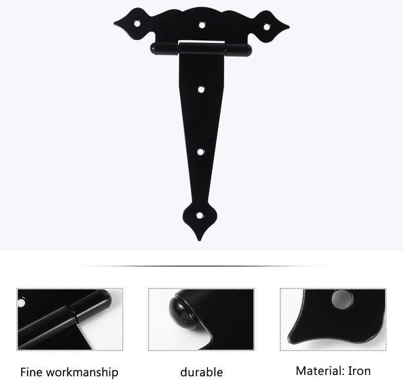 WOONEKY 3pcs 8-inch Black T Strap Hinges Heavy Duty Gate and Wooden Door Hinges for Fences and Sheds with Slotted Bearing Design - Image 2