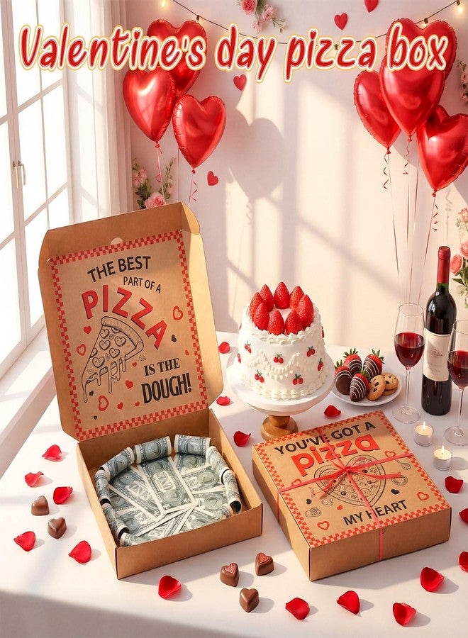Feifeiya 2 Pcs Valentine Pizza Box Money Box for Cash Gift 10 x 10 Inch Pizza Boxes Money Holder Fun Gift for Surprise Funny Classic Valentine's Day Party Celebrations (Cash Not Include) (Brown) - Image 4