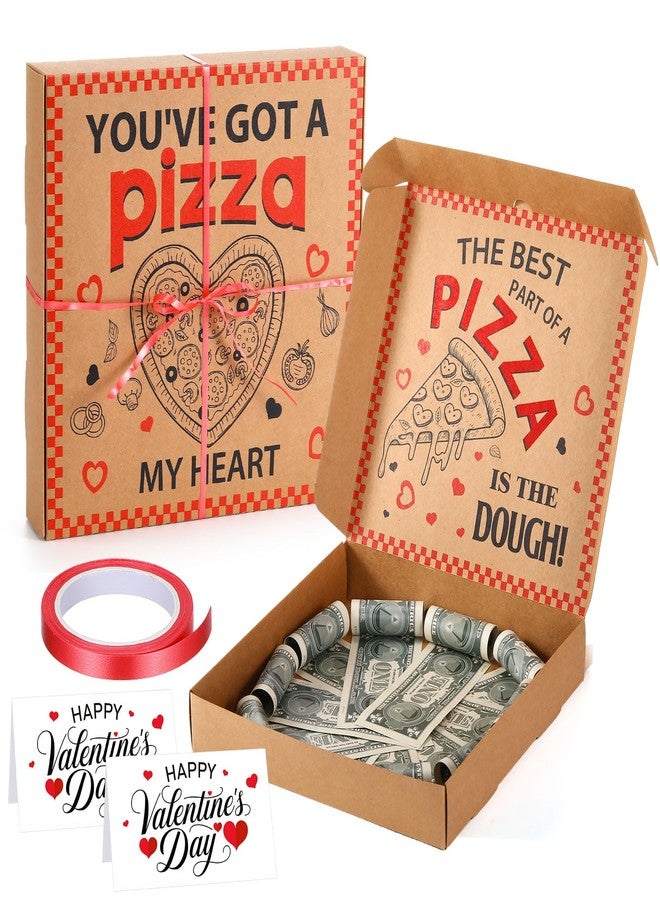 Feifeiya 2 Pcs Valentine Pizza Box Money Box for Cash Gift 10 x 10 Inch Pizza Boxes Money Holder Fun Gift for Surprise Funny Classic Valentine's Day Party Celebrations (Cash Not Include) (Brown) - Image 1