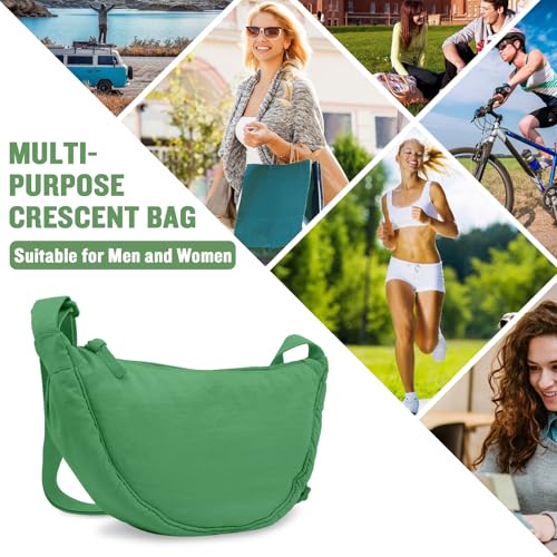 EVGLOW Nylon Crescent Crossbody Bag for Women Purses Trendy Men,Small Travel Sling Bag Hobo,Lightweight Fanny Pack with Zipper Adjustable Strap,Round Soft Shoulder Pouch Bag for Everyday Use(Forest Green) - Image 5