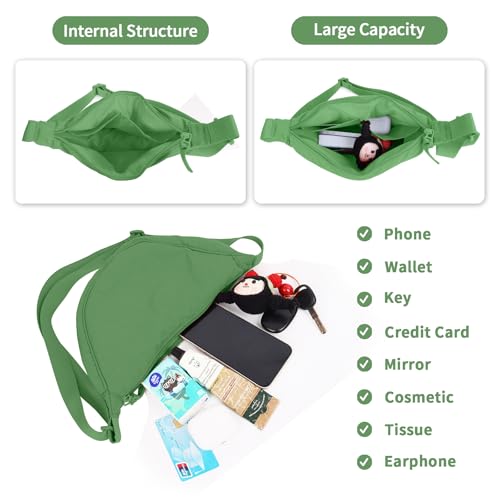 EVGLOW Nylon Crescent Crossbody Bag for Women Purses Trendy Men,Small Travel Sling Bag Hobo,Lightweight Fanny Pack with Zipper Adjustable Strap,Round Soft Shoulder Pouch Bag for Everyday Use(Forest Green) - Image 4