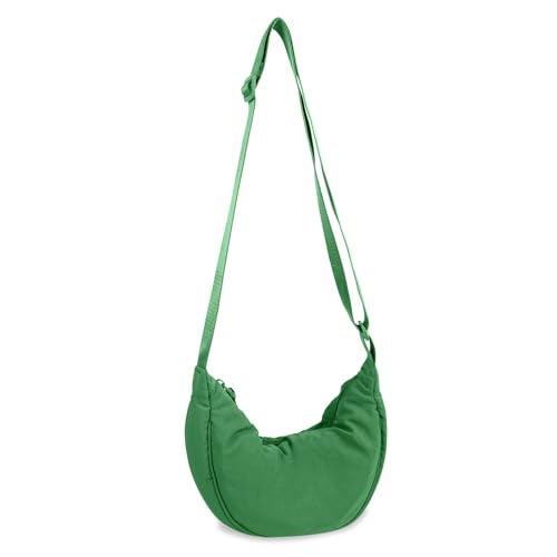 EVGLOW Nylon Crescent Crossbody Bag for Women Purses Trendy Men,Small Travel Sling Bag Hobo,Lightweight Fanny Pack with Zipper Adjustable Strap,Round Soft Shoulder Pouch Bag for Everyday Use(Forest Green) - Image 1
