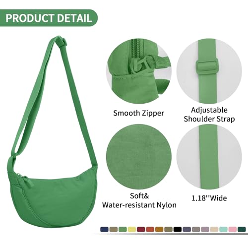 EVGLOW Nylon Crescent Crossbody Bag for Women Purses Trendy Men,Small Travel Sling Bag Hobo,Lightweight Fanny Pack with Zipper Adjustable Strap,Round Soft Shoulder Pouch Bag for Everyday Use(Forest Green) - Image 3