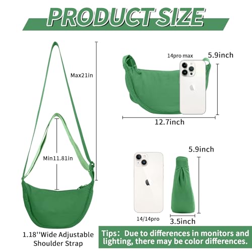 EVGLOW Nylon Crescent Crossbody Bag for Women Purses Trendy Men,Small Travel Sling Bag Hobo,Lightweight Fanny Pack with Zipper Adjustable Strap,Round Soft Shoulder Pouch Bag for Everyday Use(Forest Green) - Image 2