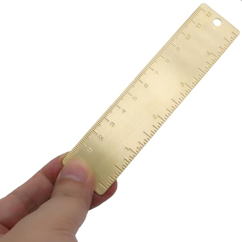 QJZXUEZHEN 1Pcs 12cm Straight Brass Ruler, 120mm /4 Inches Metric Dual Scale Measurement Tool Drawing Measuring Gold Mini Small Short Metal Machinist Bookmark Ruler, 1mm Thickness,Overall Length 5" - Image 3