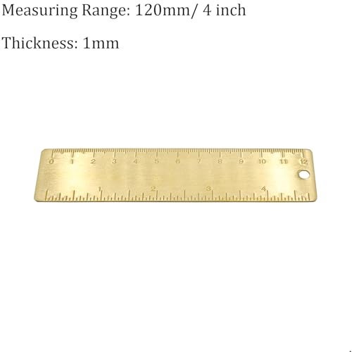 QJZXUEZHEN 1Pcs 12cm Straight Brass Ruler, 120mm /4 Inches Metric Dual Scale Measurement Tool Drawing Measuring Gold Mini Small Short Metal Machinist Bookmark Ruler, 1mm Thickness,Overall Length 5" - Image 2