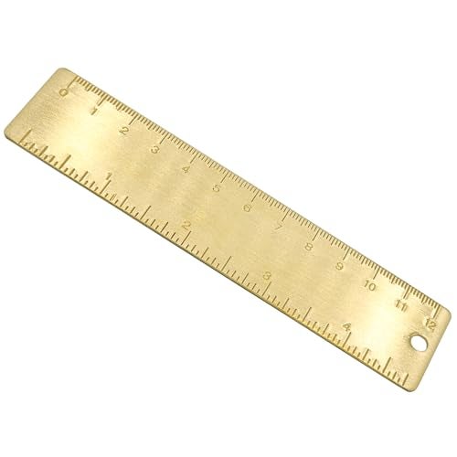 QJZXUEZHEN 1Pcs 12cm Straight Brass Ruler, 120mm /4 Inches Metric Dual Scale Measurement Tool Drawing Measuring Gold Mini Small Short Metal Machinist Bookmark Ruler, 1mm Thickness,Overall Length 5" - Image 1