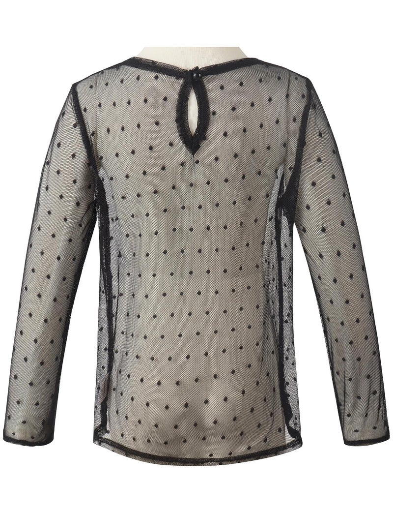 Noomelfish Girls Lace Long Sleeve Layering Tops Sheer Mesh Tee Shirts Blouse, Dot Black, Size 7-8 Years - Image 4