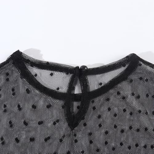 Noomelfish Girls Lace Long Sleeve Layering Tops Sheer Mesh Tee Shirts Blouse, Dot Black, Size 7-8 Years - Image 5