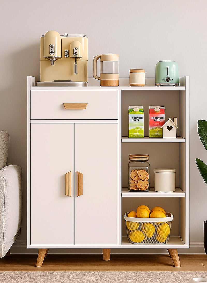 إيه جي دي خزانة ركن القهوة مع درج تخزين، خزانة جانبية مع طبقة قابلة للتعديل، خزانة تخزين المطبخ لغرفة الطعام، رف تخزين فرن الميكروويف في المطبخ (أبيض) - Image 1