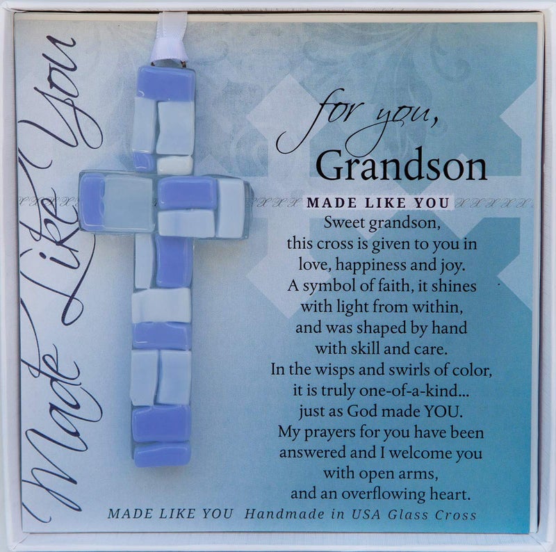 Handmade Glass Cross With Loving Sentiments Perfect Christian Gift For Grandson On Birth Baptism Confirmation Christening