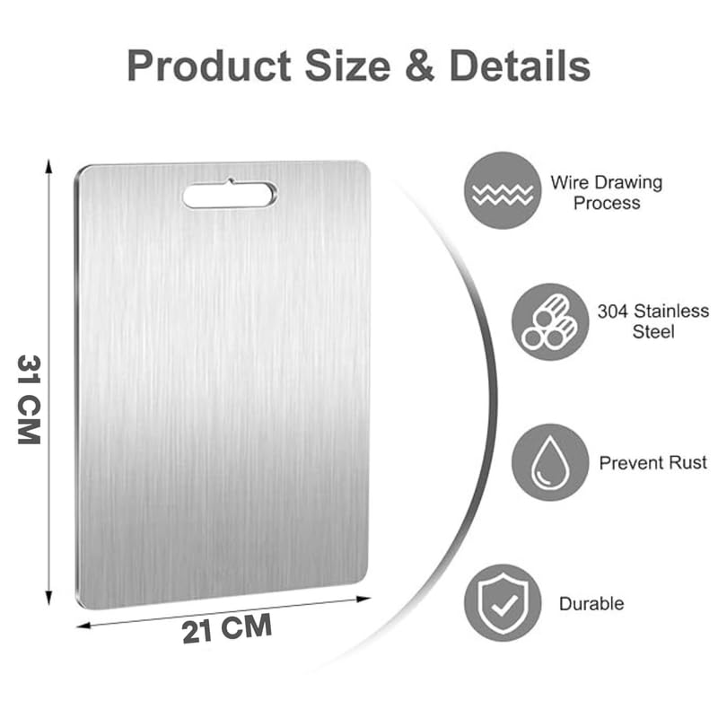 Puno Stainless Steel Chopping Board – Rustproof, Odor-Free & Knife-Friendly Cutting Board (31 x 21 cm) - Image 2