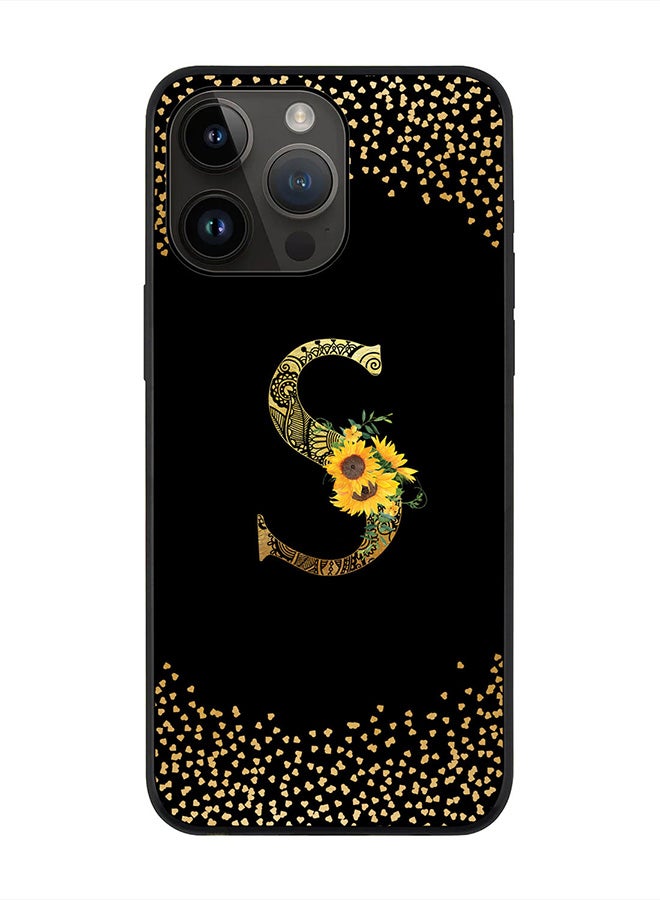 Stylizedd Rugged Black edge case for Apple iPhone 14 Pro Max, Soft Phone case Custom Monogram Initial Letter Mandala Floral Pattern Alphabet- S (Black) - Image 1
