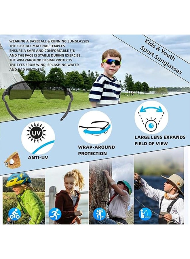 2 Pcs UV400 Sports Sunglasses for Kids Cycling,Safety Sports Goggles,Windproof Sunglasses for Boys Girls,Youth Softball Baseball Golf - Image 3