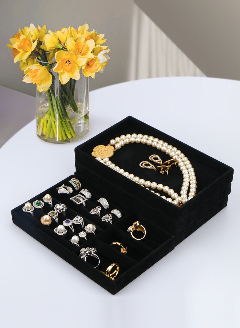 HomarKet Set of 4 Stackable Jewelry Organizer Trays for Drawers Display Case Storage Container for Earring Necklace Rings Bracelet with Removable Dividers  - Image 2