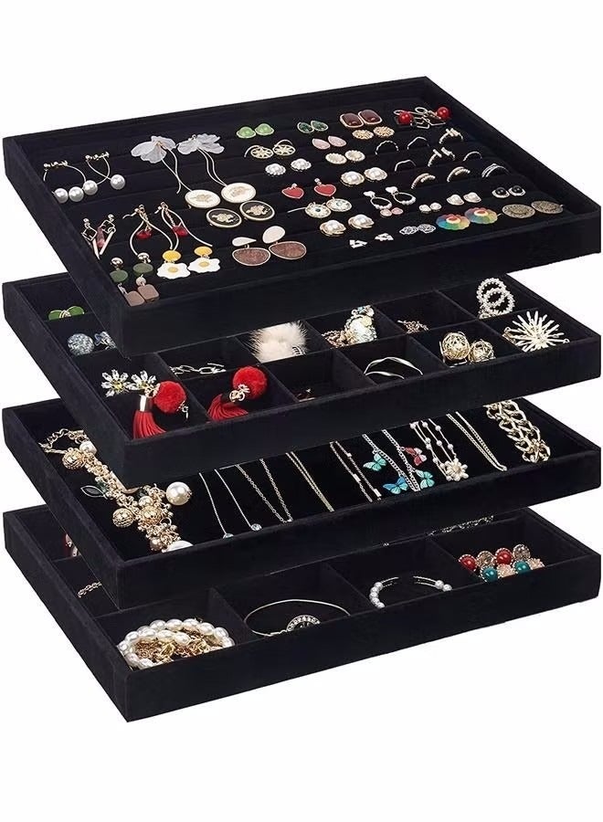 HomarKet Set of 4 Stackable Jewelry Organizer Trays for Drawers Display Case Storage Container for Earring Necklace Rings Bracelet with Removable Dividers  - Image 1