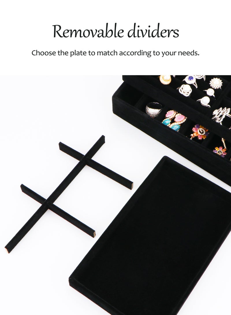 HomarKet Set of 4 Stackable Jewelry Organizer Trays for Drawers Display Case Storage Container for Earring Necklace Rings Bracelet with Removable Dividers  - Image 4