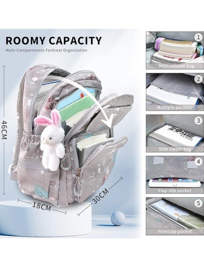 زمبابي شنطة مدرسة بنات للبنات، شنط مدرسية للأطفال، حقيبة مدرسية للمرحلة الابتدائية، حقيبة مدرسية مفردة خفيفة الوزن للطلاب (رمادي) - Image 3