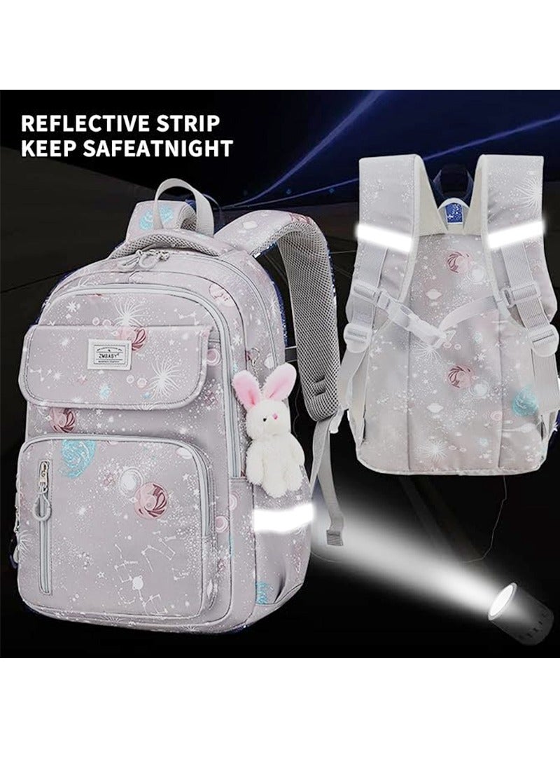 زمبابي شنطة مدرسة بنات للبنات، شنط مدرسية للأطفال، حقيبة مدرسية للمرحلة الابتدائية، حقيبة مدرسية مفردة خفيفة الوزن للطلاب (رمادي) - Image 2