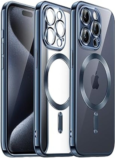 JETech Galvanised Case for iPhone 15 Pro Max 6.7 Inch, Camera Protection Full, Compatible with MagSafe Wireless Charging, Shockproof, Soft TPU Protective Case (Blue)