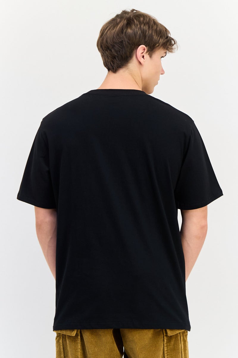 YOTO Men Crew Neck Short Sleeves Graphic Print T-Shirt, Black - Image 2