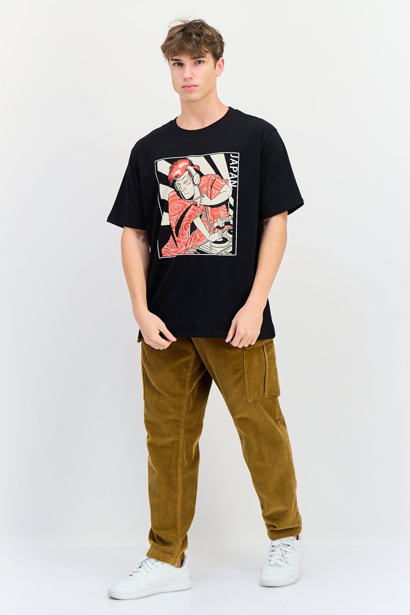 YOTO Men Crew Neck Short Sleeves Graphic Print T-Shirt, Black - Image 2