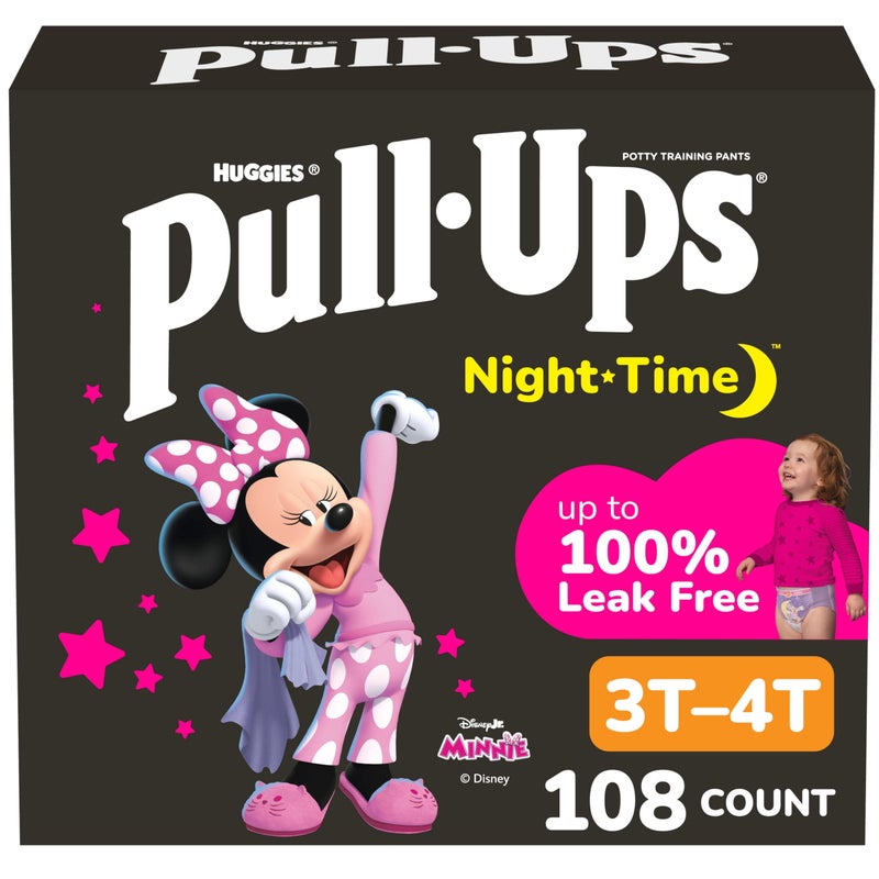 Pull-Ups Girls' Night-Time Potty Training Pants, Size 3T-4T Overnight Training Underwear (32-40 lbs), 108 Ct - Image 1