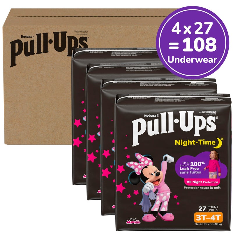 Pull-Ups Girls' Night-Time Potty Training Pants, Size 3T-4T Overnight Training Underwear (32-40 lbs), 108 Ct - Image 2