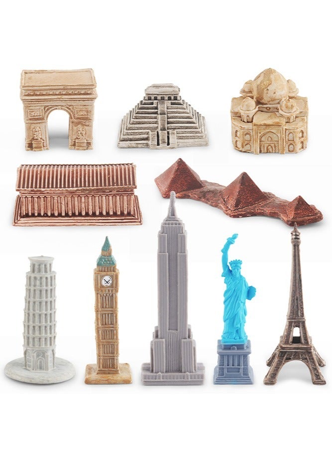 إسكدنيا مجموعة نماذج مباني المدن المصغرة حول العالم 10 قطع مع 7 تماثيل أشخاص، مجموعة ألعاب هدايا نماذج مباني المدن المصغرة (إجمالي 17 قطعة) - Image 2