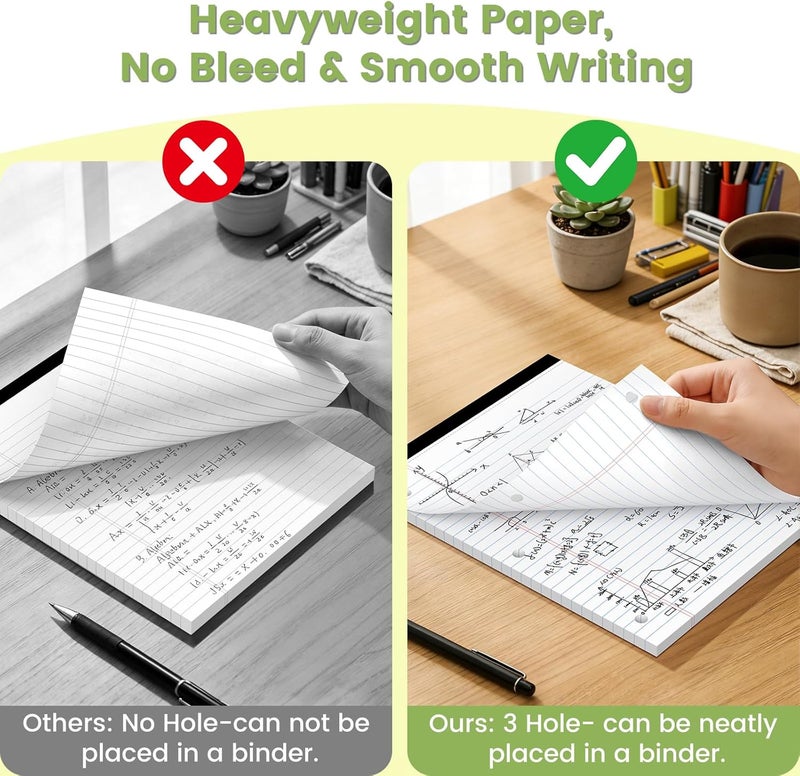 دفاتر ملاحظات قانونية من Cyphyfee، مقاس 8.5x11، باللون الأبيض؛ دفاتر ملاحظات ذات خطوط عريضة مع ثقوب في الصفحات، ورق لدفاتر الملاحظات من نوع loose-leaf لاستخدامها مع أدوات تجليد ذات ثلاث حلقات؛ عبوة تحتوي على 6 دفاتر، 30 ورقة لكل عبوة؛ مثقوبة لتسهيل الاستخدام المدرسي والمكتبي والمنزلي. - Image 4