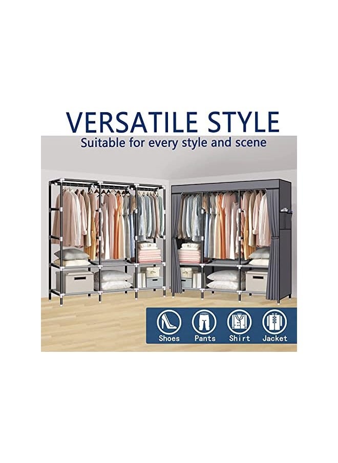 erorex - Portable Wardrobe Clothes Storage Cabinet Portable Closet Organizer With Nonwoven Fabric Quick And Easy To Assemble Extra Strong And Durable（130*45*170Cm）Grey - Image 1