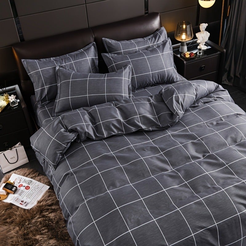 Retro Minimalist Nordic Style Striped Duvet Cover Three-Piece Set, Duvet Cover + 2 Pillowcases, Softer, More Skin-Friendly, More Breathable Duvet Cover Bedding, Suitable for All Seasons - Image 1