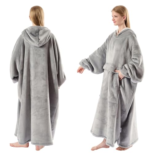 Krifey Big & Tall Wearable Blanket Hoodie with Cat Pocket, Extra Long Oversized Fleece Blanket for Adults, Cozy Birthday Gifts, Christmas Gifts - Image 3