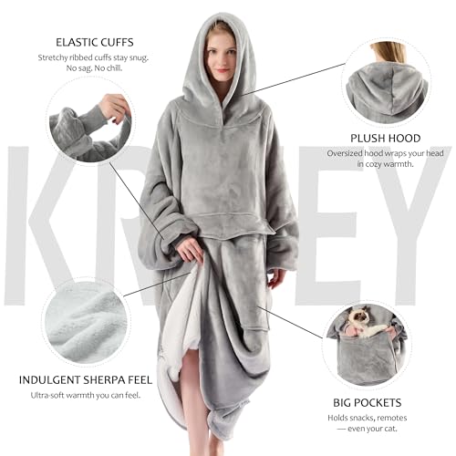 Krifey Big & Tall Wearable Blanket Hoodie with Cat Pocket, Extra Long Oversized Fleece Blanket for Adults, Cozy Birthday Gifts, Christmas Gifts - Image 4