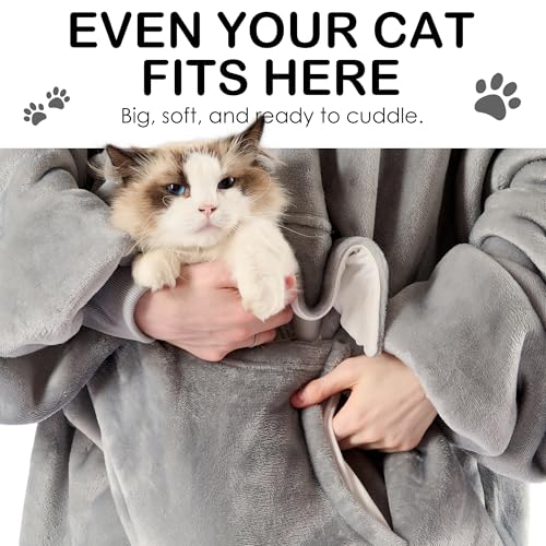 Krifey Big & Tall Wearable Blanket Hoodie with Cat Pocket, Extra Long Oversized Fleece Blanket for Adults, Cozy Birthday Gifts, Christmas Gifts - Image 2