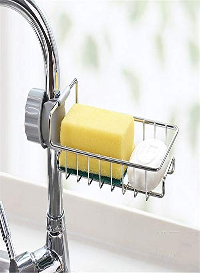 DONDA Kitchen Faucet Sponge Holder | Faucet Caddy for Kitchen |Faucet Rack (Chrome Finish) (Plastic) - Image 1