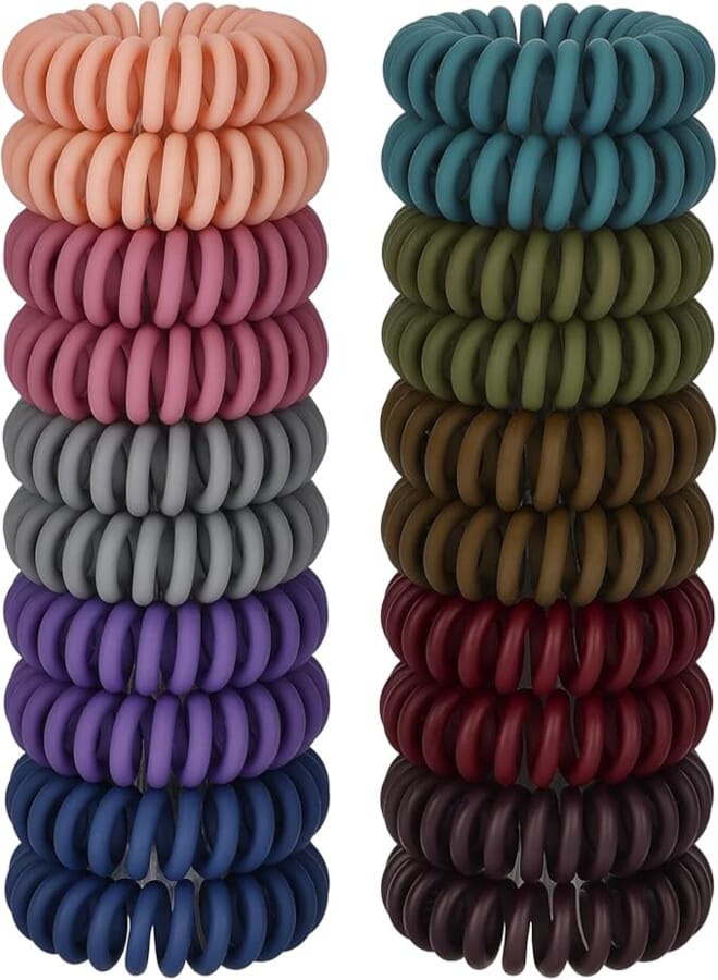 JessLab Spiral Hair Ties, 20 Pcs Traceless Phone Cord Hair Ties No Crease Spiral Bracelet Plastic Coil Ponytail Holders No-Damage Headband Hair Accessory for Girls Women Ladies (Dark Colored Matte)