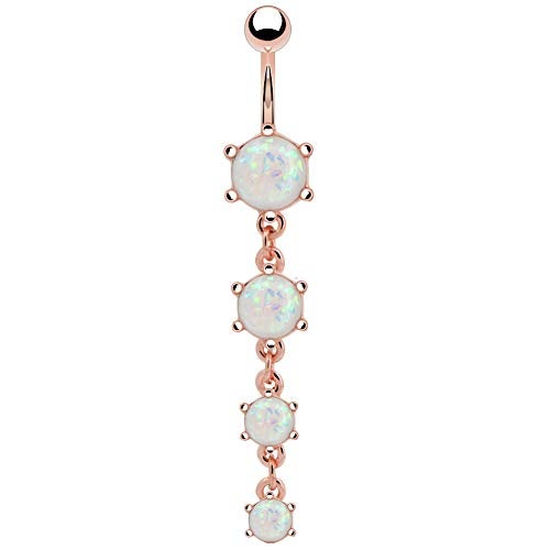 COCHARM 14g White Opal Belly Button Rings Rose Gold Dangle Navel Rings for Women Dangly Navel Piercing Jewelry Dangling Belly Piercing Belly Bar - Image 1