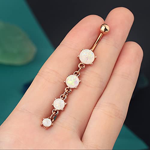 COCHARM 14g White Opal Belly Button Rings Rose Gold Dangle Navel Rings for Women Dangly Navel Piercing Jewelry Dangling Belly Piercing Belly Bar - Image 5
